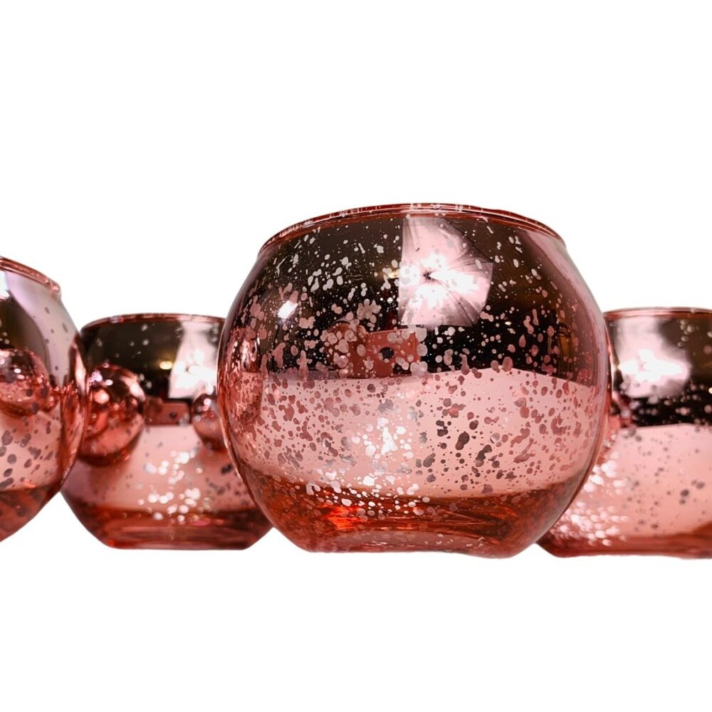 Speckled Rose Gold Mercury Glass Votive Candle Holders Mini Round 2" Set of 5